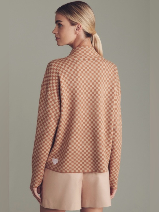 NWT Anthropologie Maeve Carys Mock
Neck Sweater Checkerboard Heart Tan & Pink 1X - Picture 4 of 11